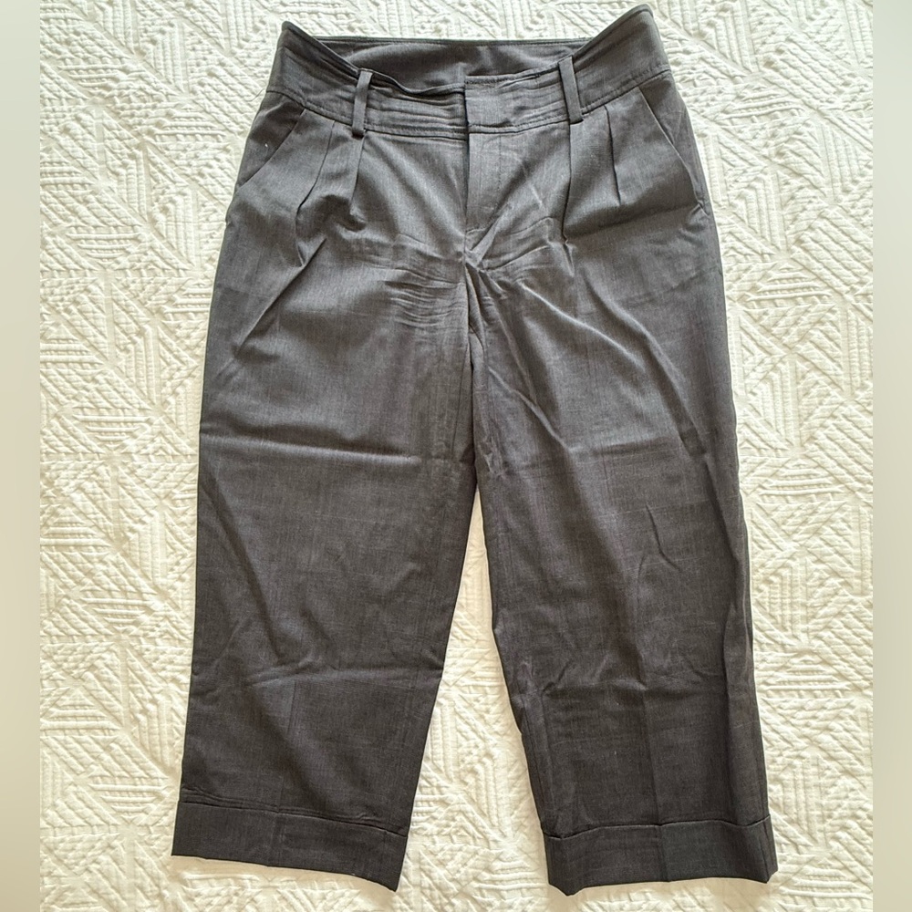 Women’s Gray Dress Cropped Capri Pants - Classic Pleated Front